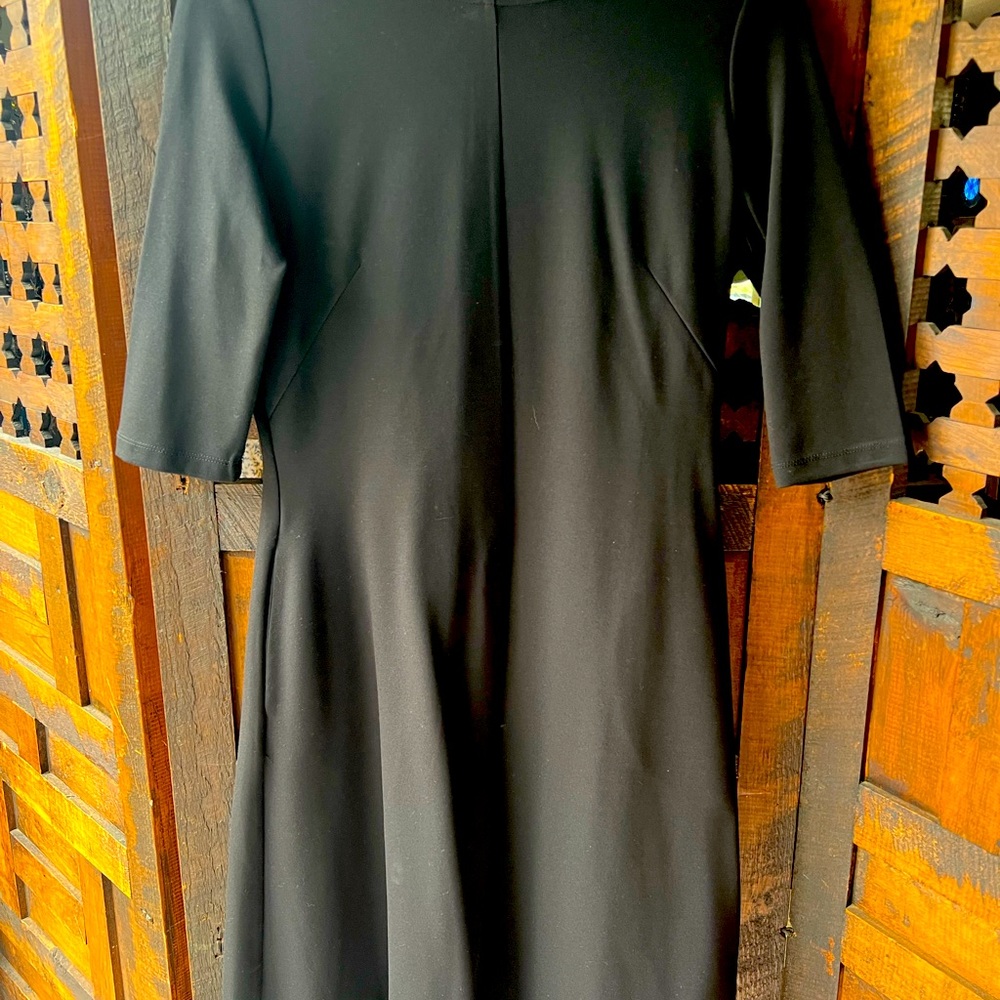 Betabrand black knee length dress.